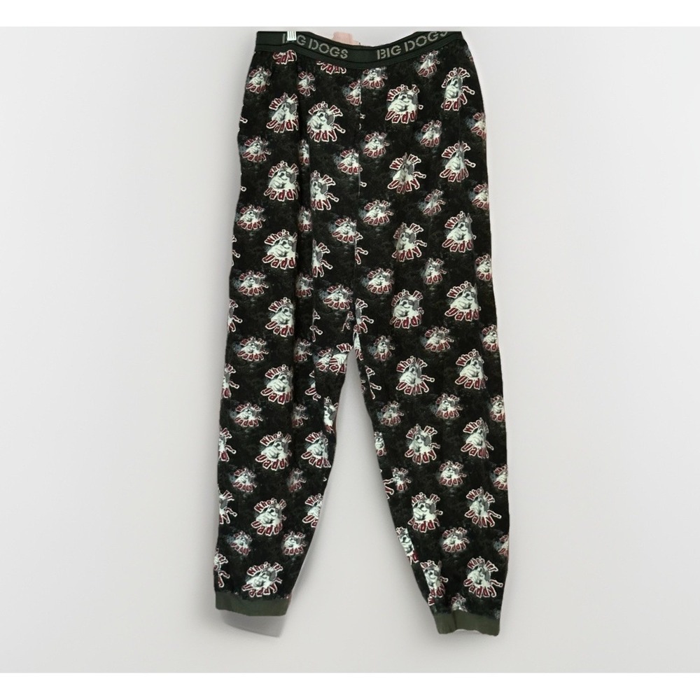 Big Dogs Pajama Pants Men's XL Black All Over Print Who's Yer Daddy Funny Retro